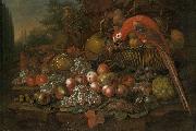 Francis Sartorius Still life with fruits and a parrot oil on canvas